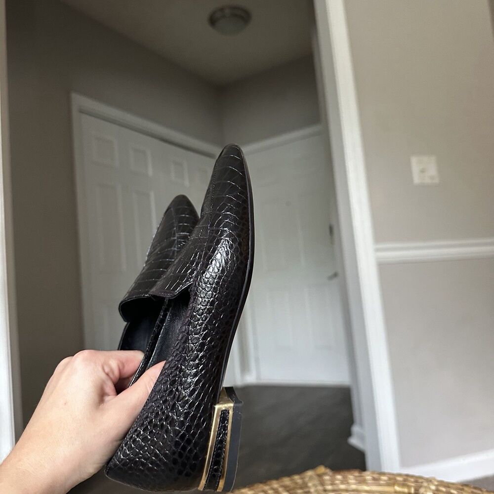 Aquatalia Women’s Loafer Perci Gold Black Crocodile Embossed Leather Size 5 $350 - Picture 10 of 14
